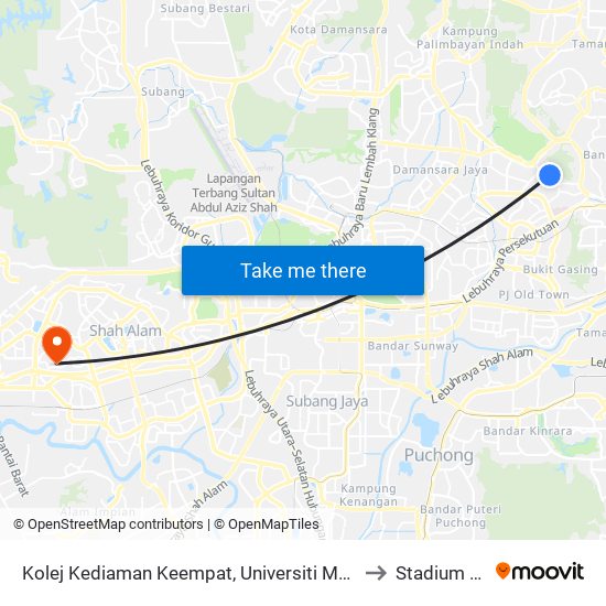 Kolej Kediaman Keempat, Universiti Malaya (Kl2348) to Stadium UITM map