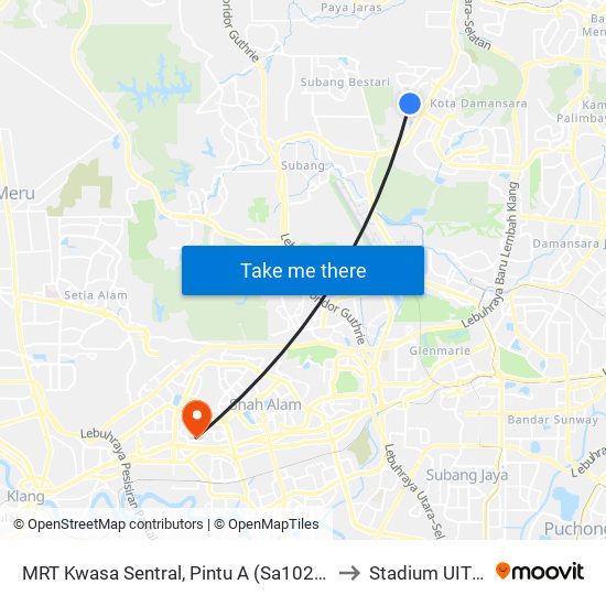 MRT Kwasa Sentral, Pintu A (Sa1020) to Stadium UITM map