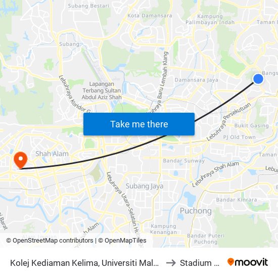 Kolej Kediaman Kelima, Universiti Malaya (Kl2343) to Stadium UITM map