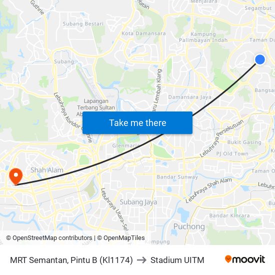 MRT Semantan, Pintu B (Kl1174) to Stadium UITM map