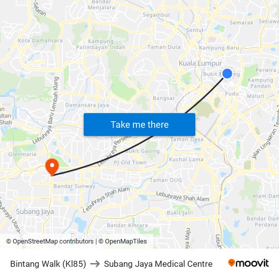 Bintang Walk (Kl85) to Subang Jaya Medical Centre map