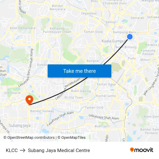 KLCC to Subang Jaya Medical Centre map