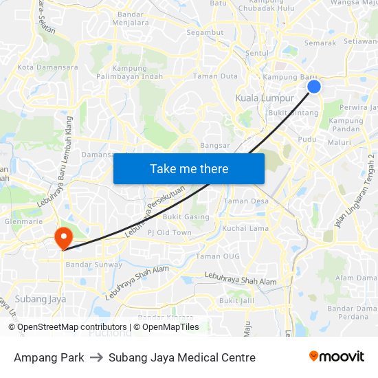 Ampang Park to Subang Jaya Medical Centre map