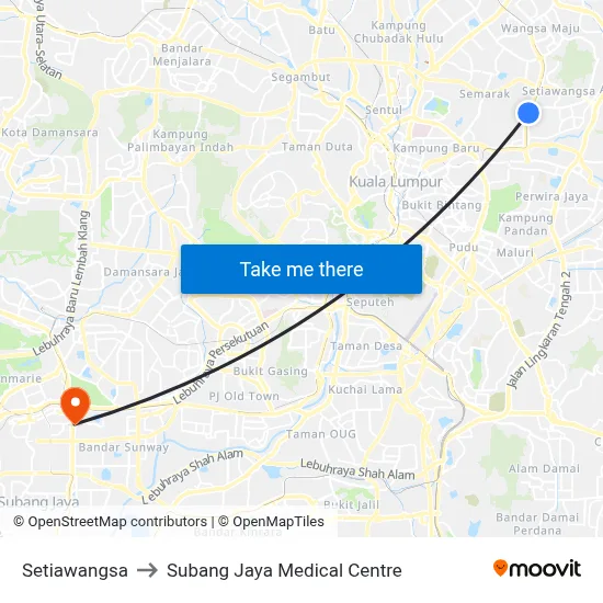 Setiawangsa to Subang Jaya Medical Centre map