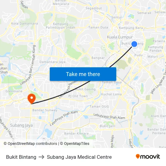 Bukit Bintang to Subang Jaya Medical Centre map