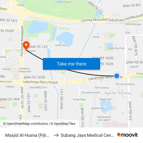 Masjid Al-Husna (Pj614) to Subang Jaya Medical Centre map