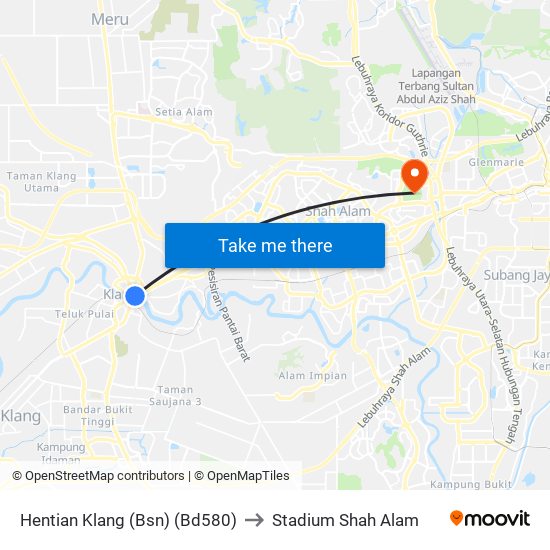 Hentian Klang (Bsn) (Bd580) to Stadium Shah Alam map