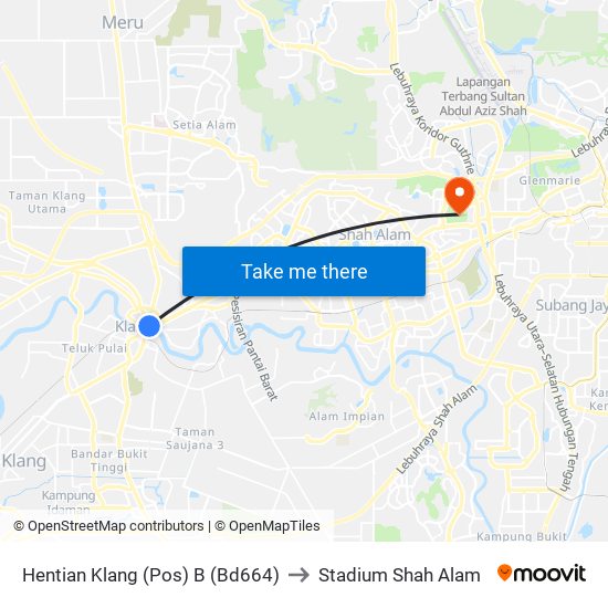 Hentian Klang (Pos) B (Bd664) to Stadium Shah Alam map