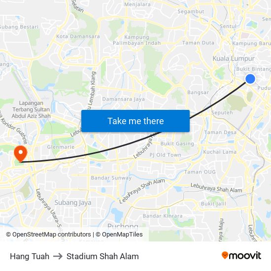 Hang Tuah to Stadium Shah Alam map