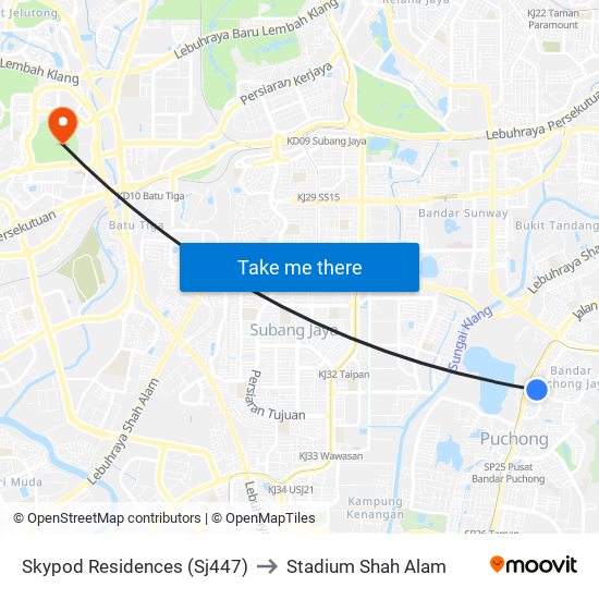 Skypod Residences (Sj447) to Stadium Shah Alam map
