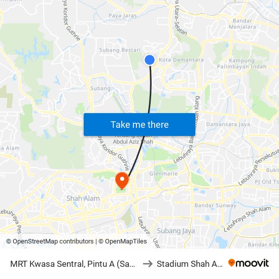 MRT Kwasa Sentral, Pintu A (Sa1020) to Stadium Shah Alam map