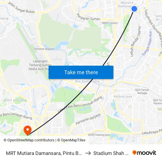 MRT Mutiara Damansara, Pintu B (Pj809) to Stadium Shah Alam map
