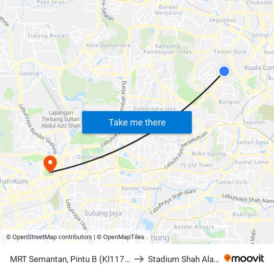 MRT Semantan, Pintu B (Kl1174) to Stadium Shah Alam map