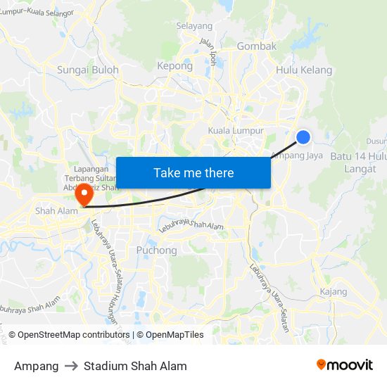 Ampang to Stadium Shah Alam map