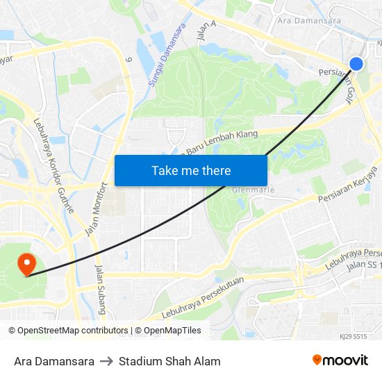 Ara Damansara to Stadium Shah Alam map
