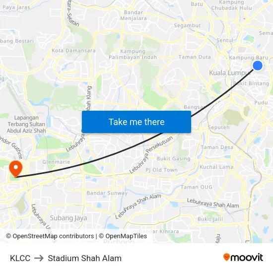 KLCC to Stadium Shah Alam map