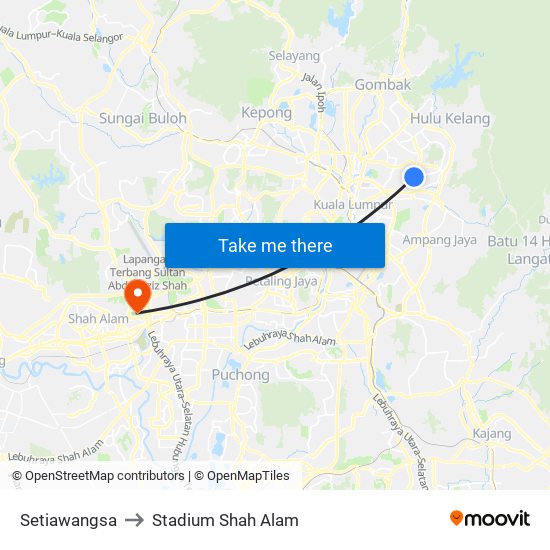 Setiawangsa to Stadium Shah Alam map