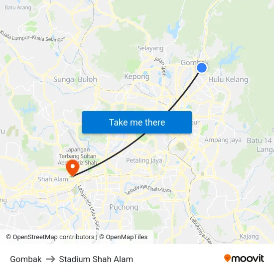 Gombak to Stadium Shah Alam map