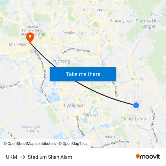 UKM to Stadium Shah Alam map