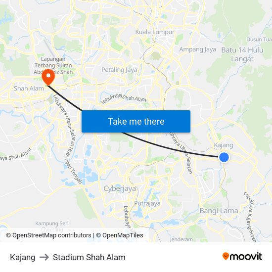 Kajang to Stadium Shah Alam map