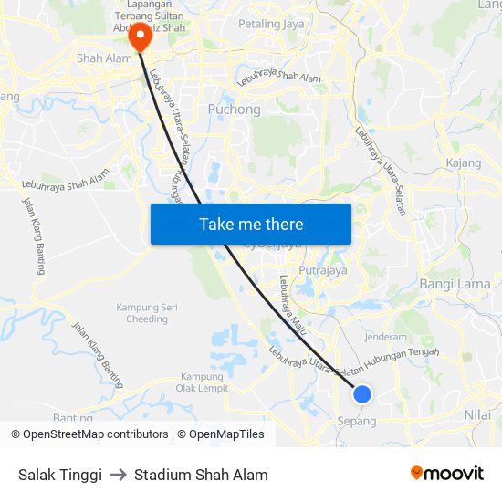 Salak Tinggi to Stadium Shah Alam map