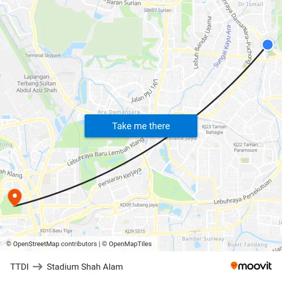 TTDI to Stadium Shah Alam map