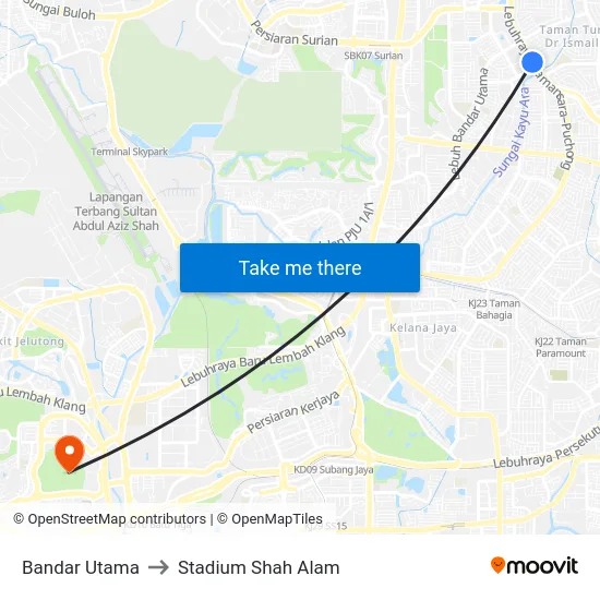 Bandar Utama to Stadium Shah Alam map