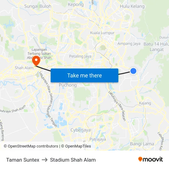 Taman Suntex to Stadium Shah Alam map