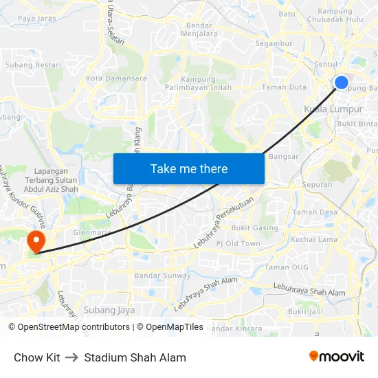 Chow Kit to Stadium Shah Alam map
