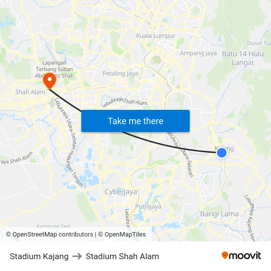 Stadium Kajang to Stadium Shah Alam map