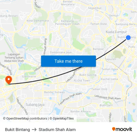 Bukit Bintang to Stadium Shah Alam map
