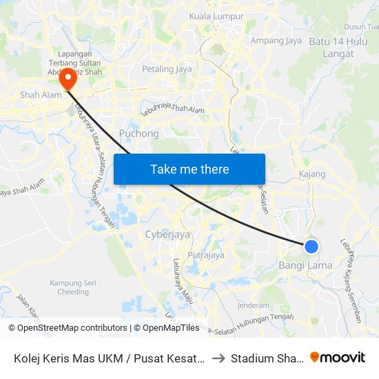 Kolej Keris Mas UKM / Pusat Kesatria UKM (Kj217) to Stadium Shah Alam map
