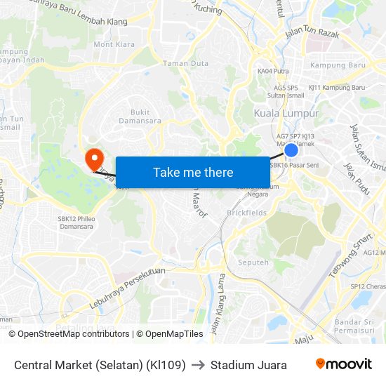 Central Market (Selatan) (Kl109) to Stadium Juara map