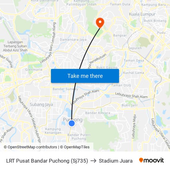 LRT Pusat Bandar Puchong (Sj735) to Stadium Juara map
