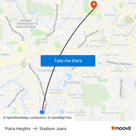 Putra Heights to Stadium Juara map