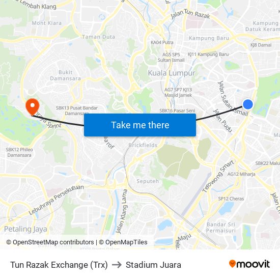 Tun Razak Exchange (Trx) to Stadium Juara map