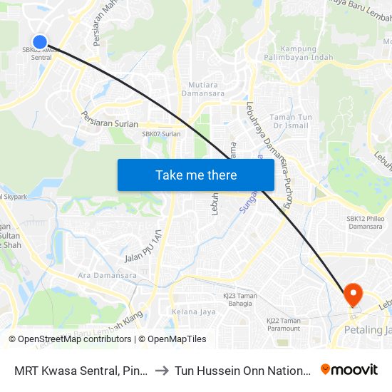 MRT Kwasa Sentral, Pintu A (Sa1020) to Tun Hussein Onn National Eye Hospital map