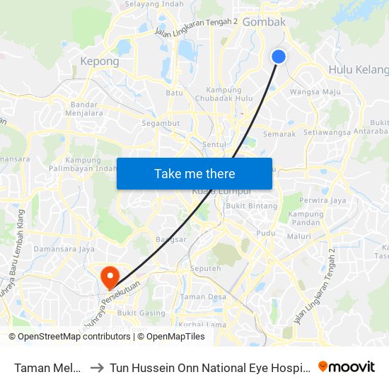 Taman Melati to Tun Hussein Onn National Eye Hospital map