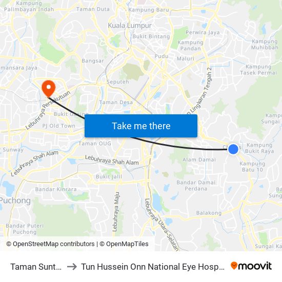 Taman Suntex to Tun Hussein Onn National Eye Hospital map