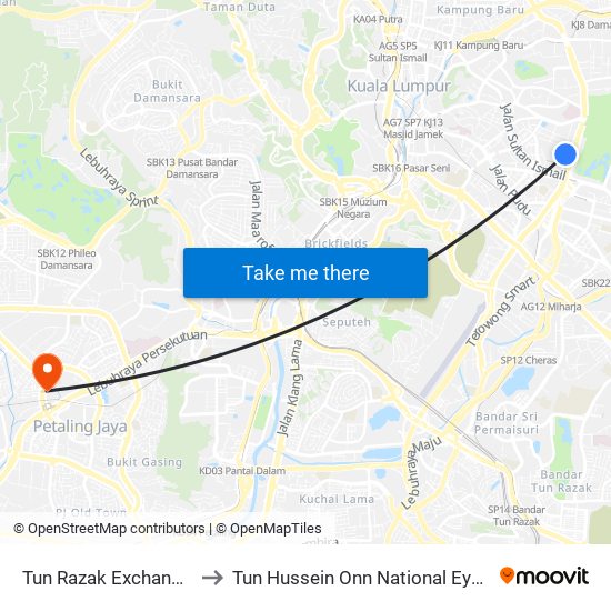 Tun Razak Exchange (Trx) to Tun Hussein Onn National Eye Hospital map