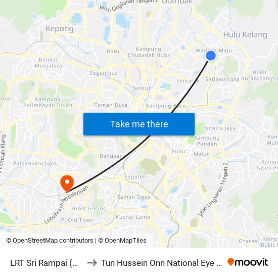 LRT Sri Rampai (Kl746) to Tun Hussein Onn National Eye Hospital map