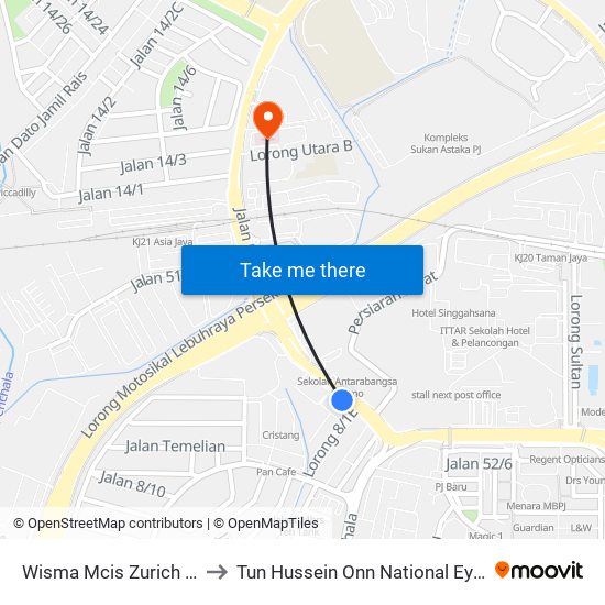 Wisma Mcis Zurich (Pj435) to Tun Hussein Onn National Eye Hospital map