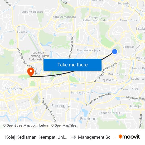 Kolej Kediaman Keempat, Universiti Malaya (Kl2348) to Management Science University map