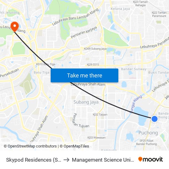 Skypod Residences (Sj447) to Management Science University map
