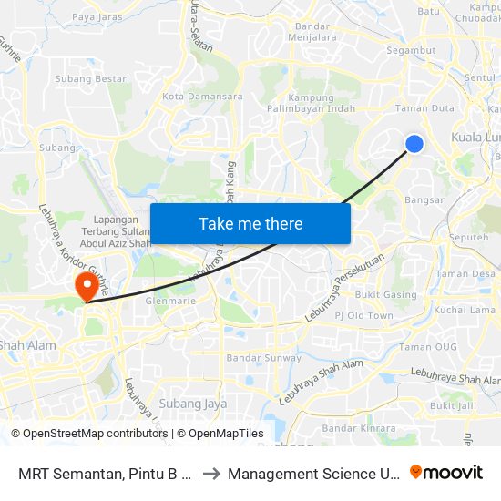 MRT Semantan, Pintu B (Kl1174) to Management Science University map