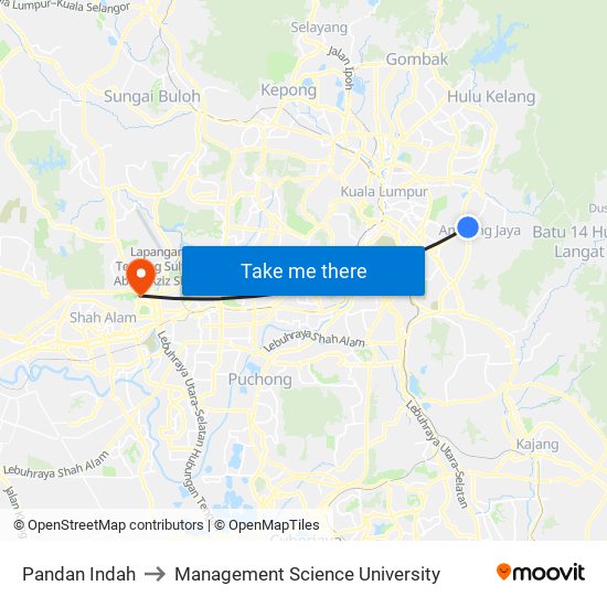 Pandan Indah to Management Science University map