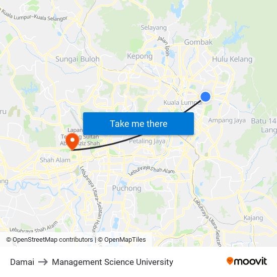 Damai to Management Science University map