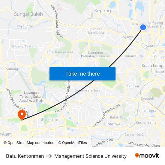 Batu Kentonmen to Management Science University map