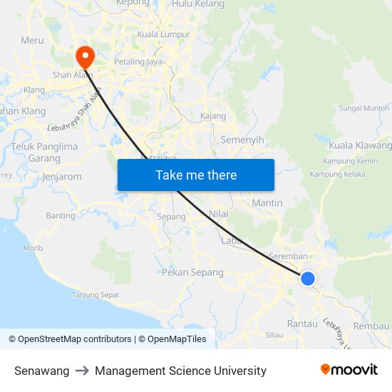 Senawang to Management Science University map