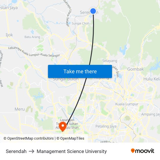 Serendah to Management Science University map